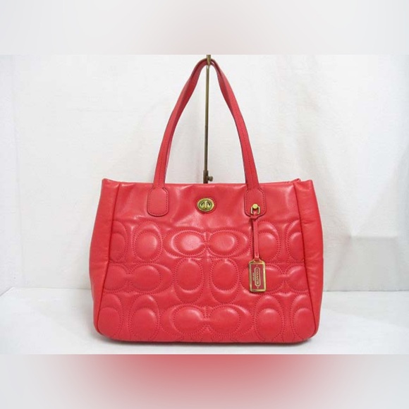 Coach Quilted Signature Pink Ruby Napa Leather - Picture 1 of 14